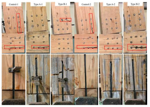 Failure modes of moment resistance test for reinforced laminated timber joints