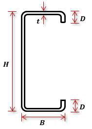 립 C형강의 단면 치수 (C-H×B×D×t)