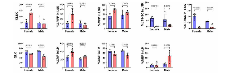 CXorf21 Knockout mice의 성별에 따른 혈액 줄기세포 및 전구체의 변화