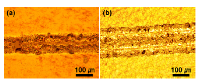 레이저 공정을 이용한 선택적 산화 그래핀 패턴의 광학 현미경 이미지