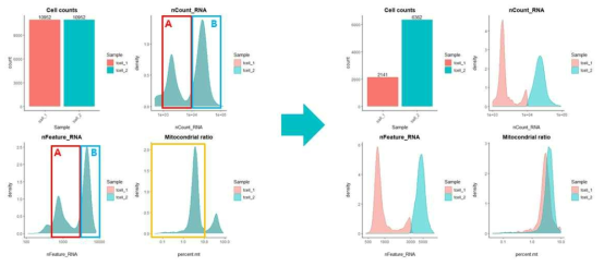 10X genomics 단일세포 RNA 시퀀싱 후 QC 결과