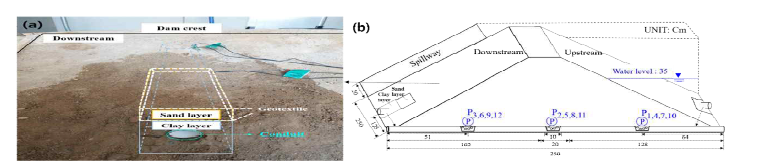 Experiment model and location of the piezometer.(a)Experiment model(b)location of the piezometer.