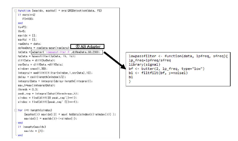 AB 어댑터를 이용한 HRV추출 알고리즘 코드 예시