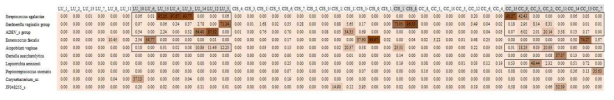 Other group에서 부인과 종양 환자의 biomarker relative abundance heat map