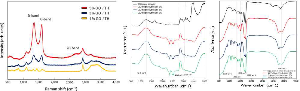 라만 분석, FT-IR 을 통한 그래핀, 키토산, 난간막 기반 터프하이드로젤의 화학적 특성 분석