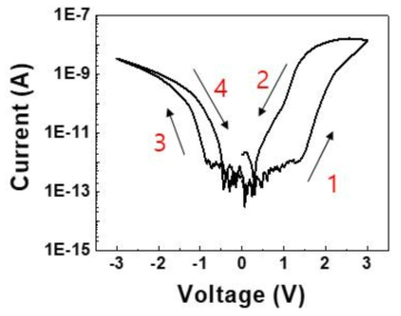 CuInP2S6/MoS2 접합소자의 I-V 특성