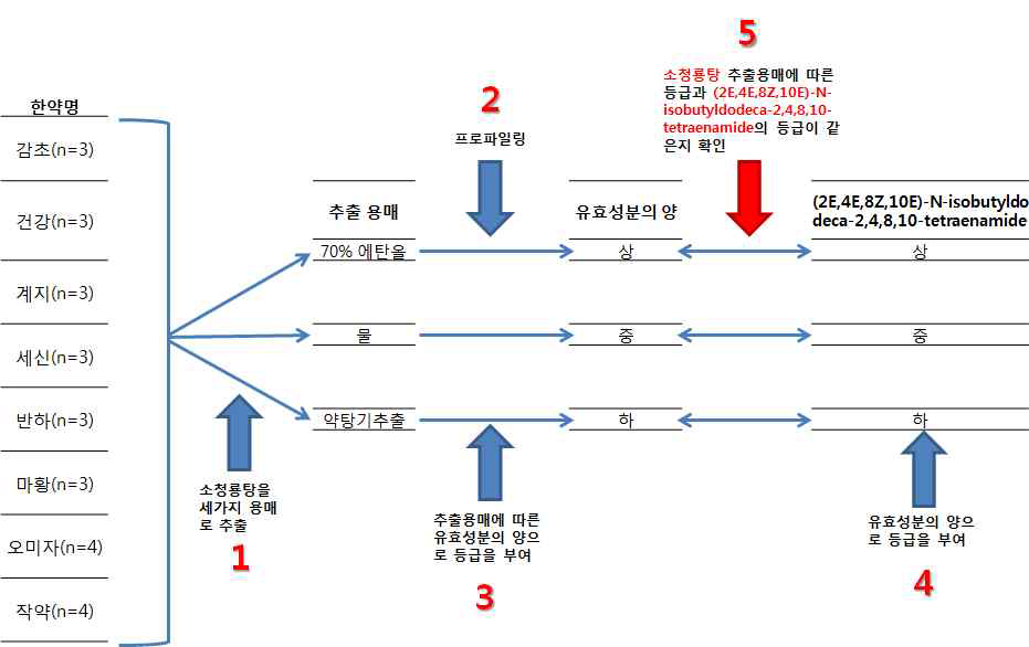 유효성분 함량에 따른 UPLC-QTOF의 등급화.