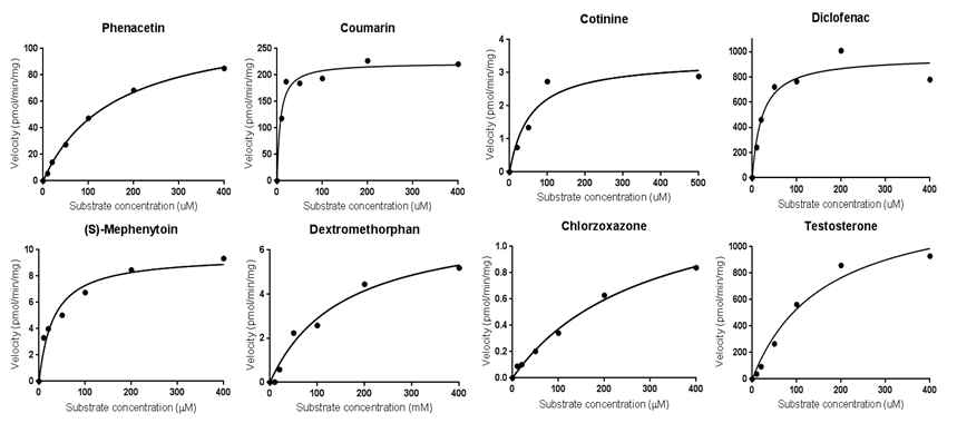 GC-MS를 이용한 CYP450 isoform substrate의 농도에 따른 속도