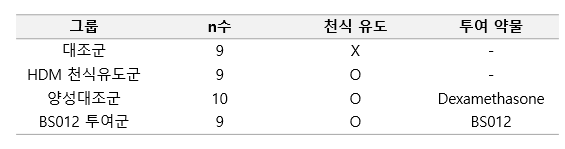 HDM 유도 천식모델에 BS012 투여 실험 방법