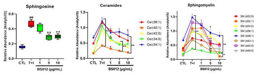 아토피 피부염 in vitro 모델의 BS012 투여 후 변화한 스핑고지질 대사 관련 대사체