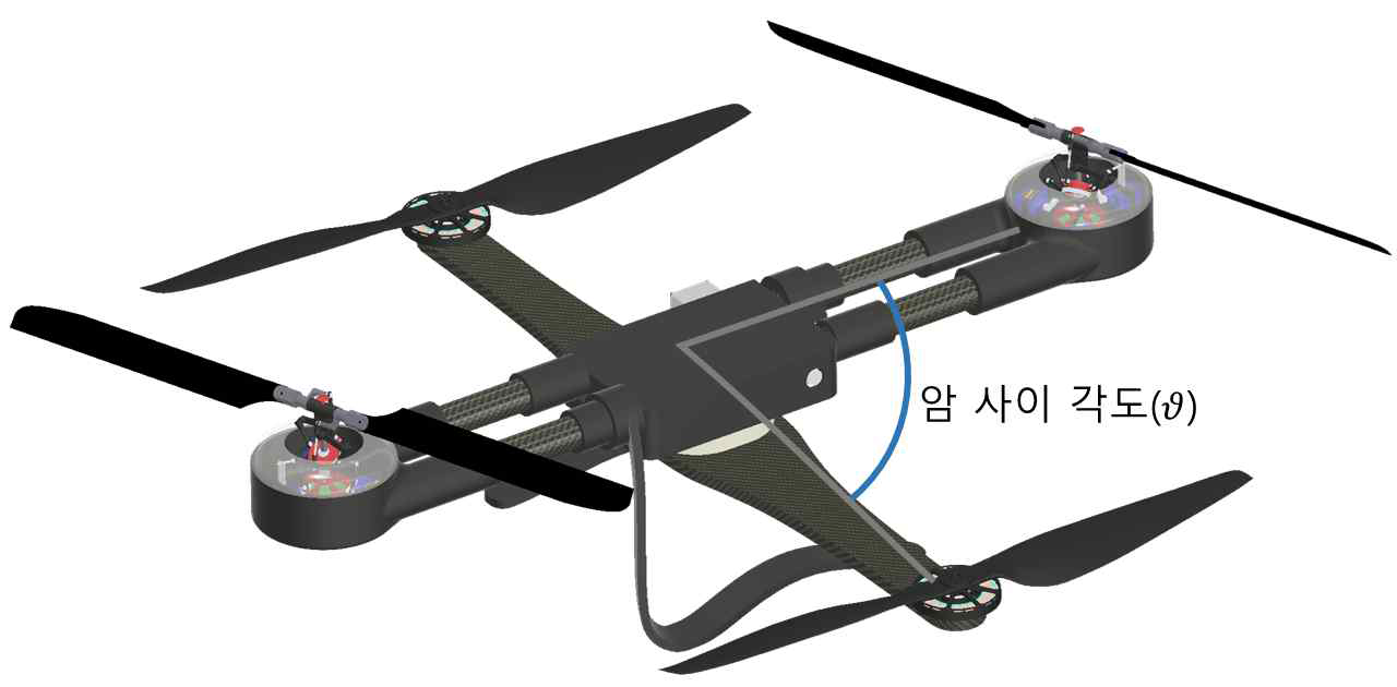 암 사이 각도 변화를 통해 비행 모드 변환이 가능한 DM2UAV 3D 모델링 1건