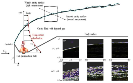 고온 가스 분사 초공동의 물리적 특성 및 상경계면 변화의 정량적 평가 방법