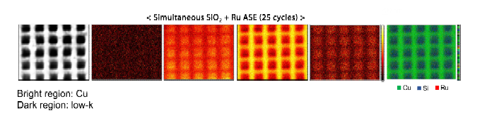 Si/Cu 패터닝 기판 위 integrated simultaneous 25 cycles 진행 후 AES 분석 이미지