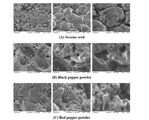 분말식품의 SEM image.