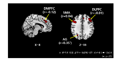 VRA 관련 뇌영역 및 RAT 상관계수