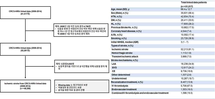 본 연구의 분석 data 확립 과정과 뇌졸중 환자의 특성