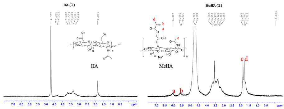HA와 MeHA의 H NMR 그래프