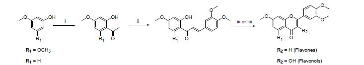 플라보노이드(플라본 또는 플라보놀) 골격의 화합물 합성
