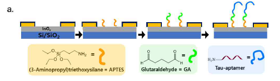 전해질 기반 TFT 소자의 Tau-aptamer 자기조립결합