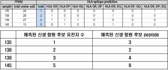 신생항원 예측으로 분석된 missense_variant를 기준으로 MHC class II 유전자의 조합에 따른 후보물질 예측 개수