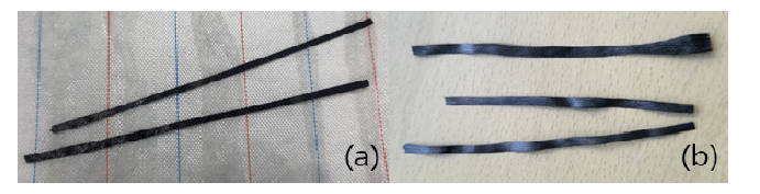 (a) 에폭시 수지를 사용하여 경화한 탄소섬유, (b) 페놀 수지를 사용하여 제작한 프리프레그