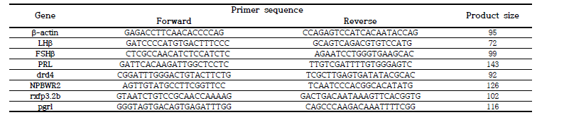 Primers used for quantitative real-time PCR (qRT-PCR) of eel pituitary cell culture in control, NaCl, SPE and NaCl+SPE groups