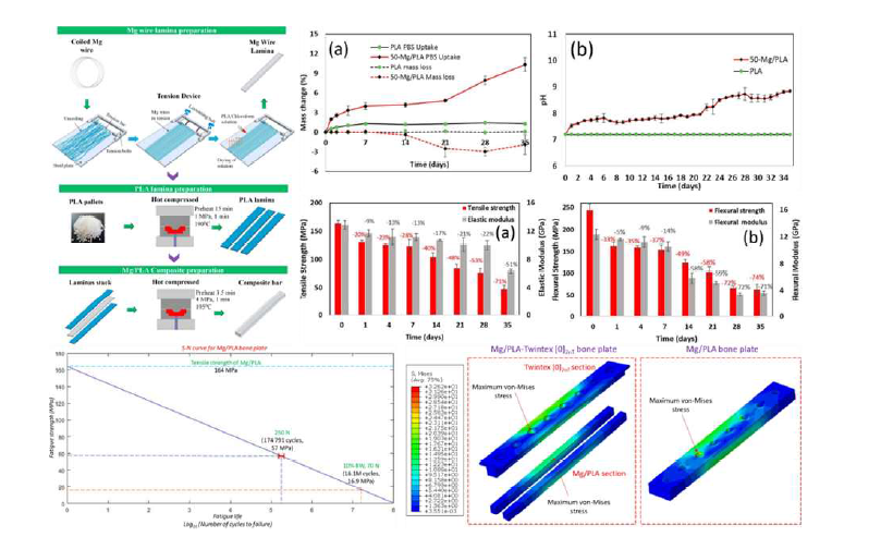 Mg/PLA 복합재료 제조공정 개략도 및 각종 실험 결과 데이터를 이용한 시뮬레이션.