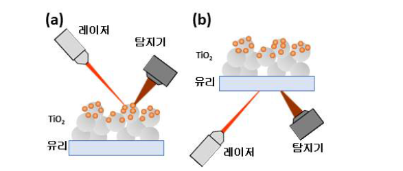 라만 레이저 조사 방향(전면 (a) 또는 후면 (b))에 따른 분석 모식도