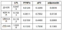 지방세포 분화 마커 발현량 비교
