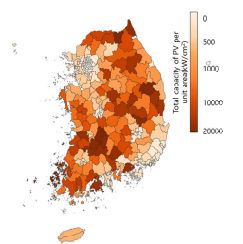 행정구역별 토지면적당 누적용량 현황