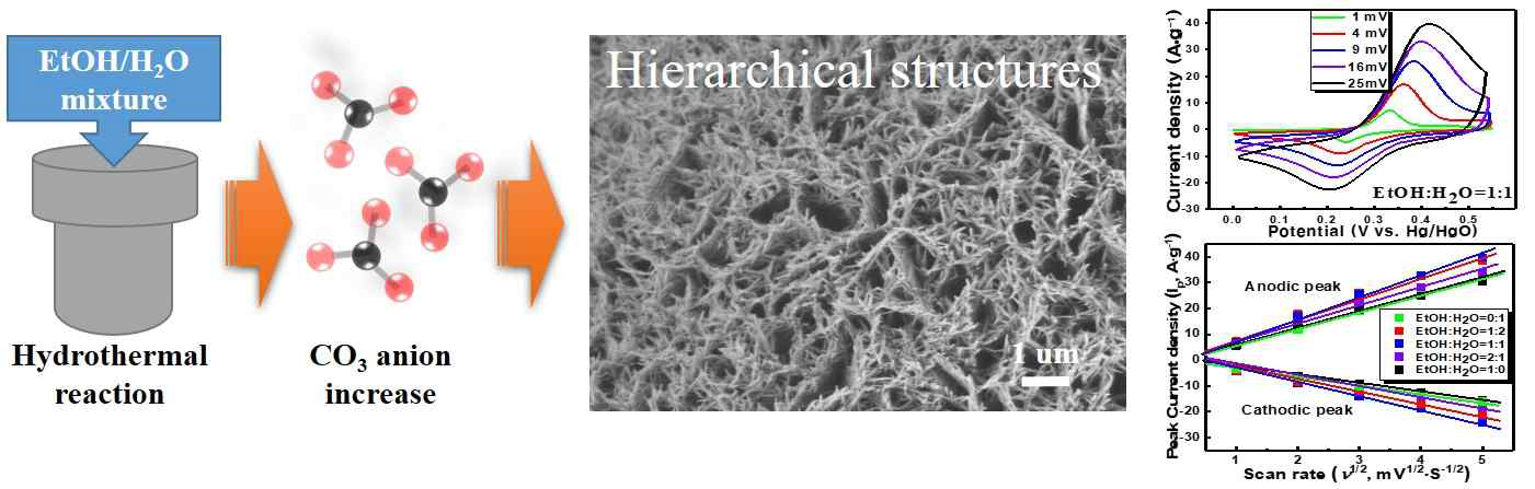 Schematics of hydrothermal reaction and electrochemical results