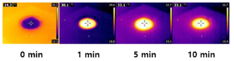 태양 광열 변환에 의해 온도가 증가하는 광 완전 흡수체 표면의 열 화상 카메라 이미지