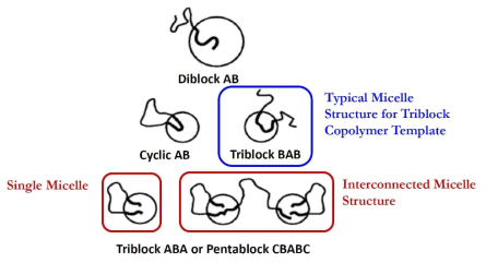 블록공중합체 구조에 따른 마이셀을 이루는 사슬들의 여러 형태