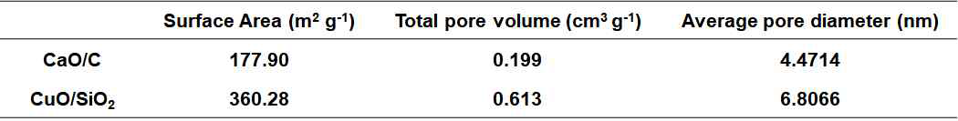 칼슘촉매와 구리촉매의 BET 분석 결과