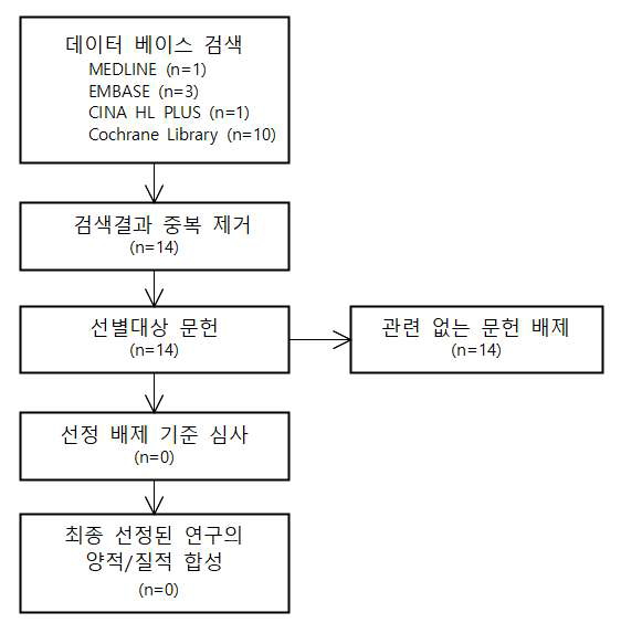 한글/영문 검색식 및 체계적 문헌검색/선정 흐름도