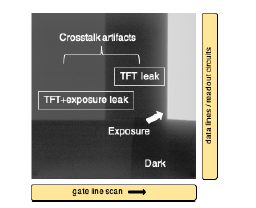 X선의 TFT 노출에 의한 리크 전류 발생과 crosstalk 왜 곡