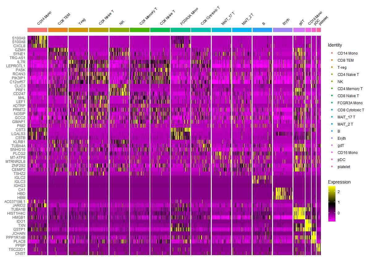 A Heatmap Showing Top 3 differentially expressed genes per Subset