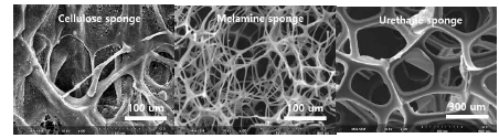다양한 스펀지 소재의 SEM 이미지