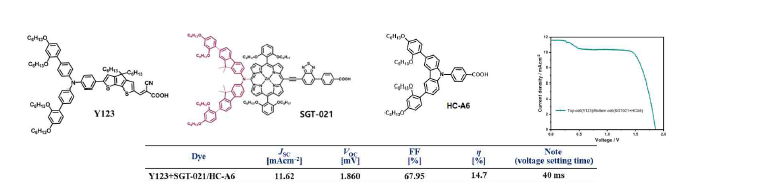 신규 포피린 염료 2종 개발 및 공감응형 태양전지 결과