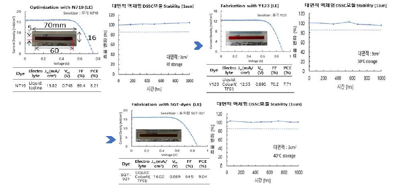 대면적 액체형 소자 최적화 과정 및 핵심염료의 대면적소자 적용 결과