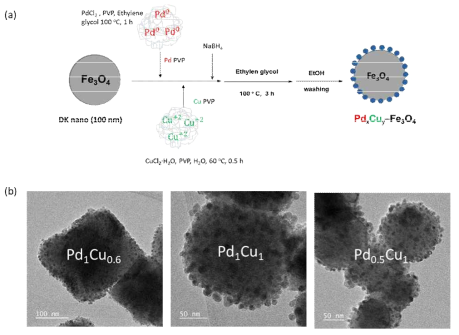 PdxCuy-산화철 촉매 (a) 촉매의 합성법, (b) TEM 이미지