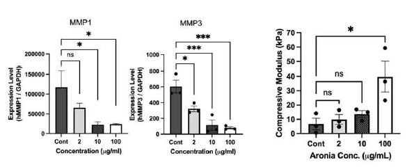 Oxidative stress 관련 후보물질 처리시 3D모델에서 collagen 생성 관련 유전자의 변화와 동시에 관찰한 조직 물성 변화 - Oxid Med Cell Longev 2022