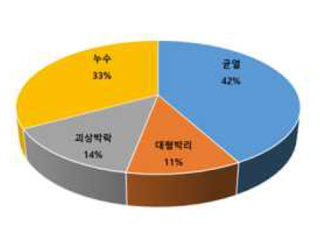 Rate of occurrence by type of compensation in tunnel concrete linings in Korea(Bae et al., 2001)