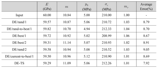 Back analysis result and error rate