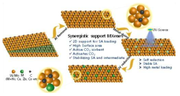 SAC@Mxene 합성 및 활성화 모식도