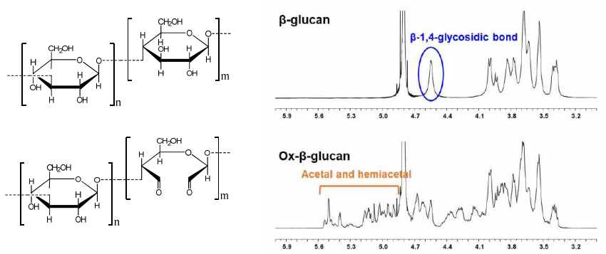 bG와 OxbG (1:1)의 화학구조 및 1H NMR 결과 (D2O)