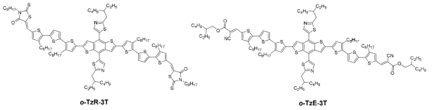 Thiazole이 치환된 BDT를 이용한 신규 A-D-Core-D-A 구조의 단분자 도너 2종의 구조