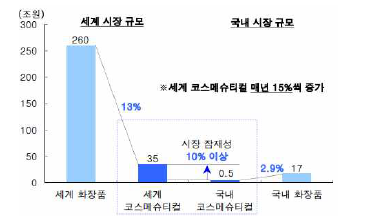 국내 코스메슈티컬 시장 성장률 전망 (KB투자증권 화장품 Industry Report, 2015)