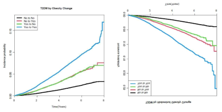 Incidence Probability of diabetes according to changes in obesity and abdominal obesity in transitional phase