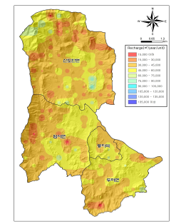 본 연구를 통한 지하수 함양량 분포 예상
